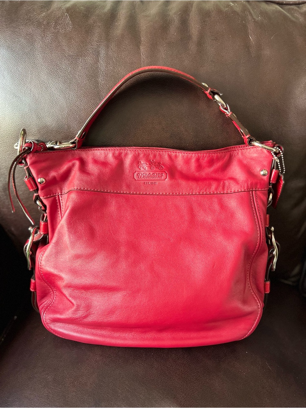 Vintage Coach Red Leather Hobo Shoulder Bag F12669 Classic Work Purse EUC
